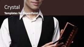  Presentation with artist - Slides enhanced with male make-up artist staying on dark background holding profes background and a tawny brown colored foreground