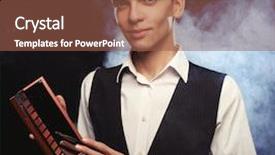  Presentation with artist - Beautiful PPT layouts featuring male make-up artist staying backdrop and a  colored foreground