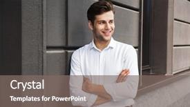  Presentation with formal events - Slides having male manager formal dressed lean background and a gray colored foreground