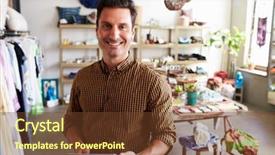  Presentation with judge computer - Presentation theme consisting of male manager with tablet computer background and a tawny brown colored foreground