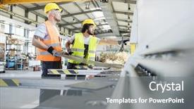  Presentation with sheet industry - Beautiful slides featuring male manual workers manufacturing sheet backdrop and a gray colored foreground