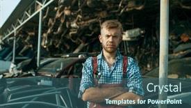  Presentation with cars - Slide deck having male-mechanic-at-the-stack background and a ocean colored foreground