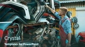  Presentation with car door - PPT layouts featuring male-mechanic-choosing-door background and a tawny brown colored foreground