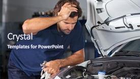  Presentation with mechanic shop - Beautiful slide set featuring male mechanic examining car engine backdrop and a  colored foreground