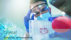  Presentation with biotechnology laboratory - Amazing PPT theme having male-medical-doctor-or-biotechnology backdrop and a light blue colored foreground