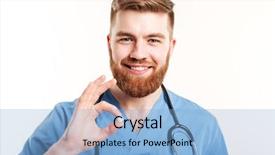  Presentation with medical smiling doctor - Slide set having male medical doctor or nurse background and a light blue colored foreground