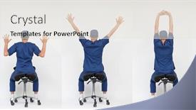  Presentation with stretching - PPT theme with male-medical-professional-stretching-arms background and a sky blue colored foreground