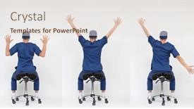  Presentation with stretching - Amazing presentation theme having male-medical-professional-stretching-arms backdrop and a sky blue colored foreground