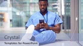  Presentation with hospital - Cool new slides with male-medical-worker-in-hospital backdrop and a light blue colored foreground