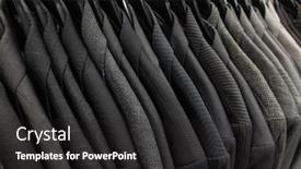  Presentation with closet - Audience pleasing presentation theme consisting of male mens gray business suits on hangers on a shop wardrobe or closet rail backdrop and a dark gray colored foreground