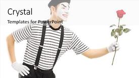  Presentation with mime - Amazing slide set having male mime artist giving a rose flower isolated on white background backdrop and a white colored foreground