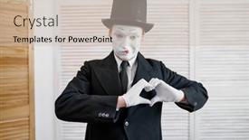  Presentation with heart love - PPT layouts having male-mime-artist-love-heart background and a soft green colored foreground