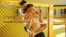 Presentation with mma - Cool new PPT layouts with male-mma-fighter-performs-painful backdrop and a gold colored foreground