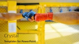  Presentation with bandages - Audience pleasing slide deck consisting of male-mma-fighters-hands backdrop and a yellow colored foreground