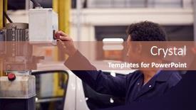  Presentation with garage car - PPT layouts with male-motor-mechanic-raising-car background and a coral colored foreground