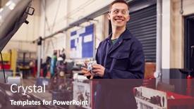  Presentation with motor engine - Amazing PPT layouts having male-motor-mechanic-wiping-hands backdrop and a violet colored foreground