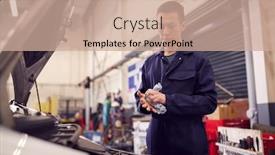  Presentation with motor engine - Slide deck featuring male-motor-mechanic-wiping-hands background and a coral colored foreground