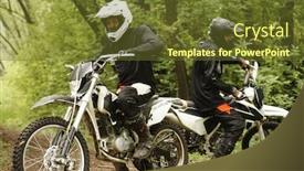  Presentation with motorbikes - Presentation design consisting of male-motorcyclists-in-helmets-sitting background and a tawny brown colored foreground