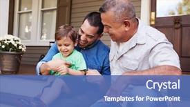  Presentation with generation - Colorful slide set enhanced with male multi generation family sitting backdrop and a teal colored foreground