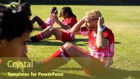  Presentation with soccer fitness - Theme featuring male-multiracial-athletes-holding-legs background and a  colored foreground