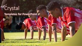  Presentation with soccer fitness - Slides with male-multiracial-players-in-red background and a tawny brown colored foreground