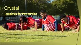  Presentation with soccer fitness - Slide set consisting of male-multiracial-players-wearing-red background and a tawny brown colored foreground