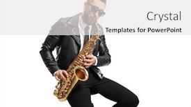  Presentation with leather - Beautiful PPT layouts featuring male-musician-in-a-leather backdrop and a white colored foreground