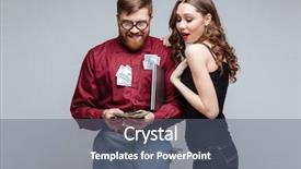  Presentation with naughty girl is standing - Colorful PPT layouts enhanced with jerk - cunning male nerd holding many backdrop and a gray colored foreground