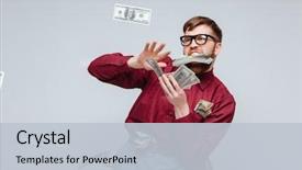  Presentation with money - Colorful slide deck enhanced with male nerd playing with money backdrop and a lemonade colored foreground