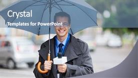  Presentation with news reporter - Beautiful theme featuring male news reporter holding umbrella backdrop and a  colored foreground