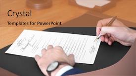  Presentation with notary - Audience pleasing PPT layouts consisting of male notary signing marriage contract backdrop and a coral colored foreground