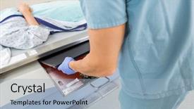  Presentation with male nurse - Colorful presentation design enhanced with male nurse adjusting film backdrop and a light blue colored foreground