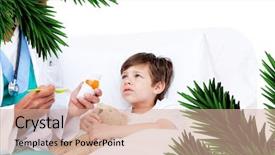  Presentation with male nurse - Theme with male nurse giving hand - happy little boy taking cough background and a coral colored foreground