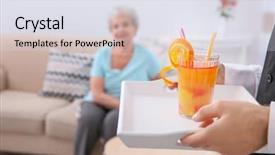  Presentation with nurse law elderly persons - Cool new slides with male nurse giving hand - young man serving glass backdrop and a  colored foreground