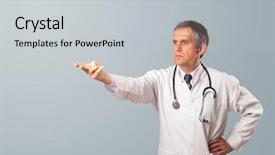  Presentation with aged - Presentation enhanced with male nurse hand - middle aged doctor standing background and a  colored foreground