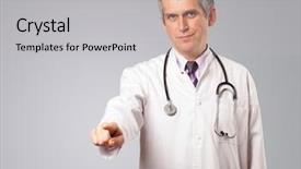  Presentation with aged spouse - Theme consisting of male nurse hand - middle aged doctor standing background and a  colored foreground