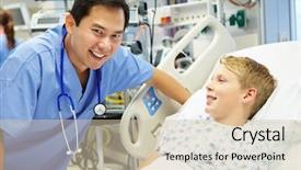  Presentation with emergency room - Presentation design with male nurse in emergency room background and a soft green colored foreground