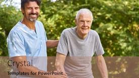  Presentation with nurse care - Slide deck having male-nurse-takes-care background and a coral colored foreground