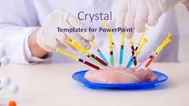  Presentation with nutrition - Presentation design consisting of male nutrition expert testing food products in lab background and a sky blue colored foreground