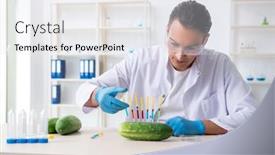  Presentation with nutrition - Audience pleasing PPT theme consisting of male-nutrition-expert-testing-vegetables backdrop and a sky blue colored foreground