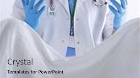  Presentation with scrubs - Audience pleasing slides consisting of male-obstetrician-and-scrubs-nurse backdrop and a light gray colored foreground