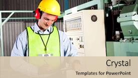  Presentation with inspection - PPT theme enhanced with male occupational health and safety background and a lemonade colored foreground