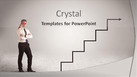  Presentation with blindfolded - Slide set consisting of male office worker standing blindfolded and confused with arrows pointing in different directions concept background and a light gray colored foreground