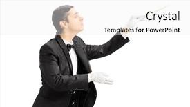  Presentation with orchestra conductor - PPT theme consisting of male orchestra conductor directing background and a white colored foreground