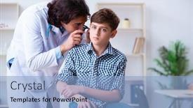  Presentation with ear - Beautiful presentation theme featuring male otolaryngologist examining boy's ear backdrop and a light blue colored foreground