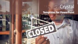  Presentation with coffee shop - Cool new slide set with male-owner-of-coffee-shop backdrop and a tawny brown colored foreground