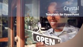  Presentation with open door - Presentation theme with male-owner-of-start-up background and a ocean colored foreground