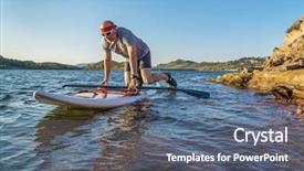  Presentation with rocky shore - Colorful slide set enhanced with male paddler starting stand up paddling on a rocky shore of horsetooth reservoir fort collins colorado summer scenery backdrop and a ocean colored foreground