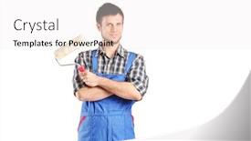  Presentation with paint roller - Beautiful PPT theme featuring male painter holding a paint roller isolated on white background backdrop and a white colored foreground