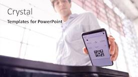  Presentation with airport lounge - Colorful slide deck enhanced with male-passenger-in-airport-departure backdrop and a sky blue colored foreground